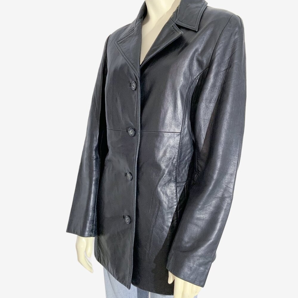 Vintage Black Leather Blazer Coat by DANIER / Made in Canada / size Small - Picture 9 of 11
